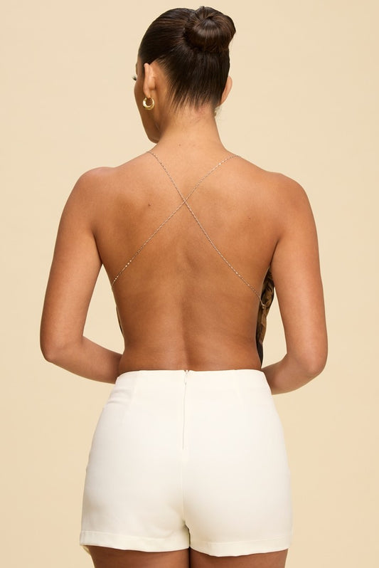 Leopard Chain Open Back Cowl Sleeveless Top