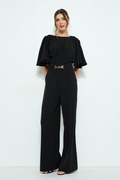 Flutter Kimono Sleeve Buckle Detail Wide Jumpsuit
