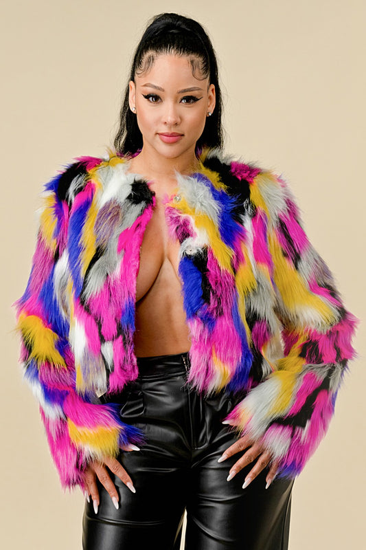 multi color faux fur coat