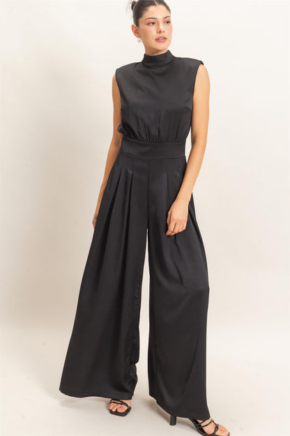 Sleeveless Mock Neck Wide Leg Jumpsuit