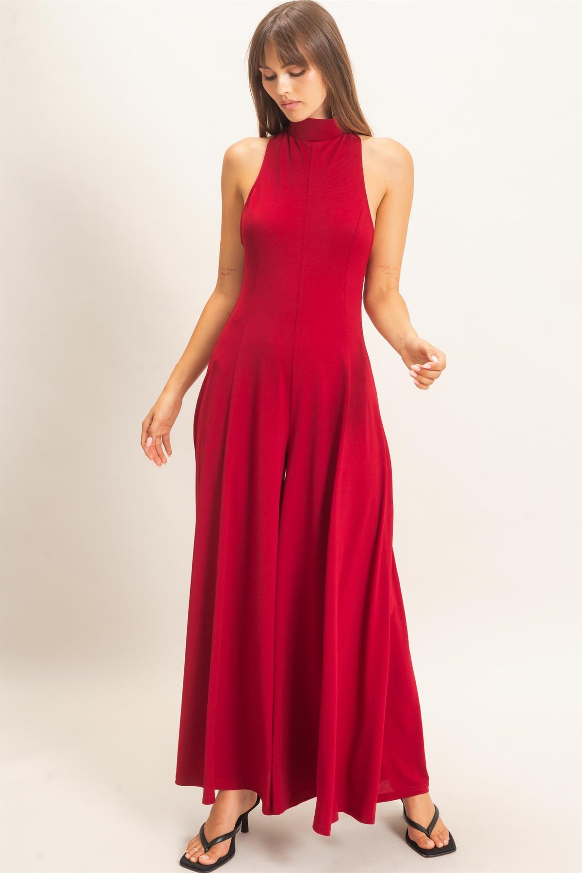 Sleeveless Halter Open Back Wide Leg Jumpsuit