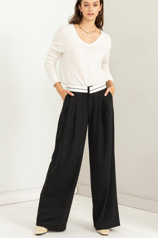 fold over contrast waist pants - RK Collections Boutique