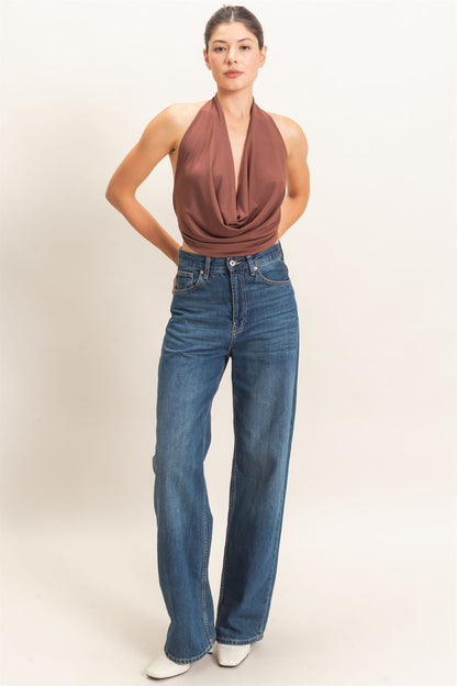 Draped Halter Neck Open Back Top