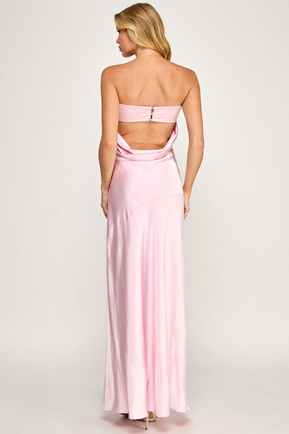Strapless Satin Backless Maxi Dress