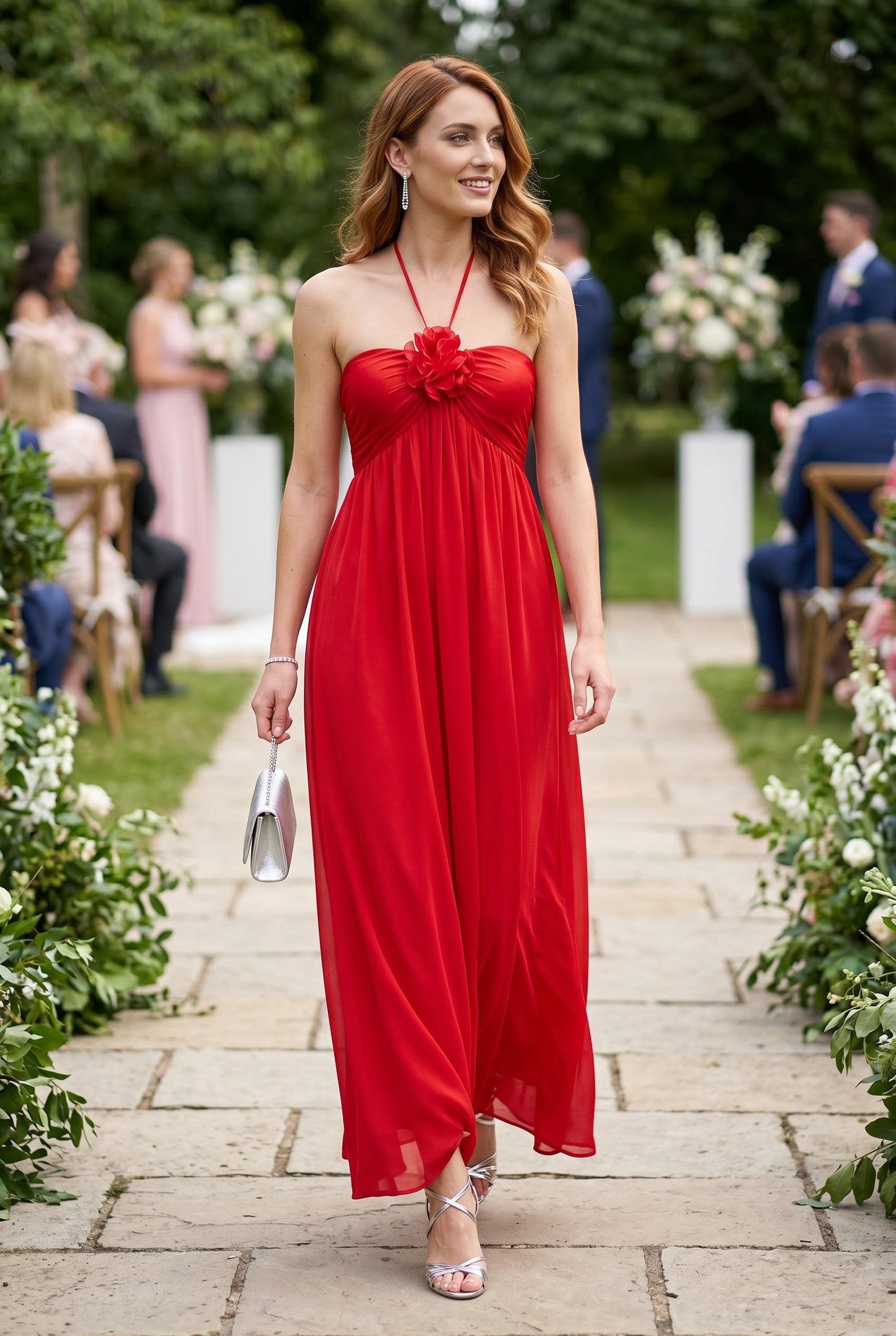 Floral Detail Halter Maxi Dress