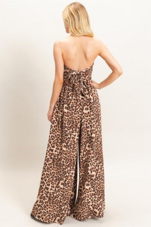 Leopard Print Strapless Jumpsuit