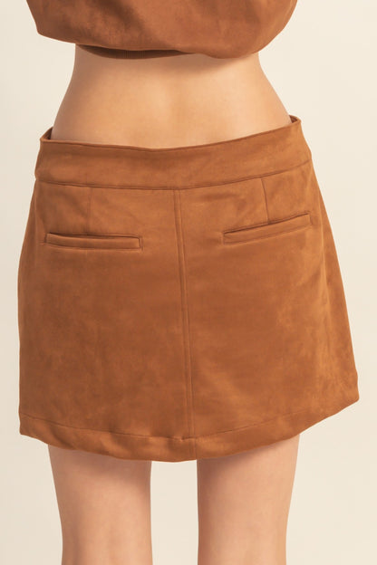 Button-front Suede Mini Skirt