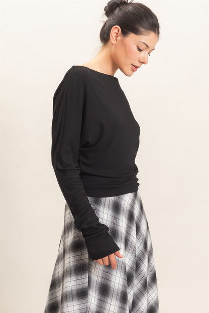 Wide Boat Neck Dolman Sleeve Top