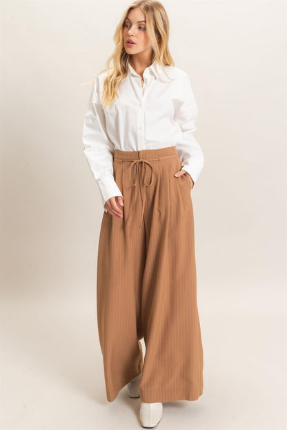 Drawstring Pleated High Waist Wide-leg Pants