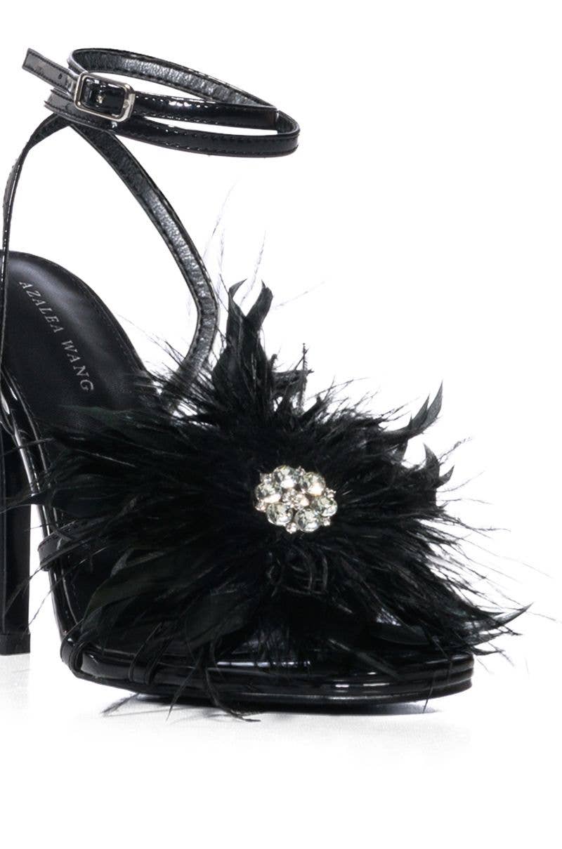 Feather Stiletto Sandal w/ Crystals