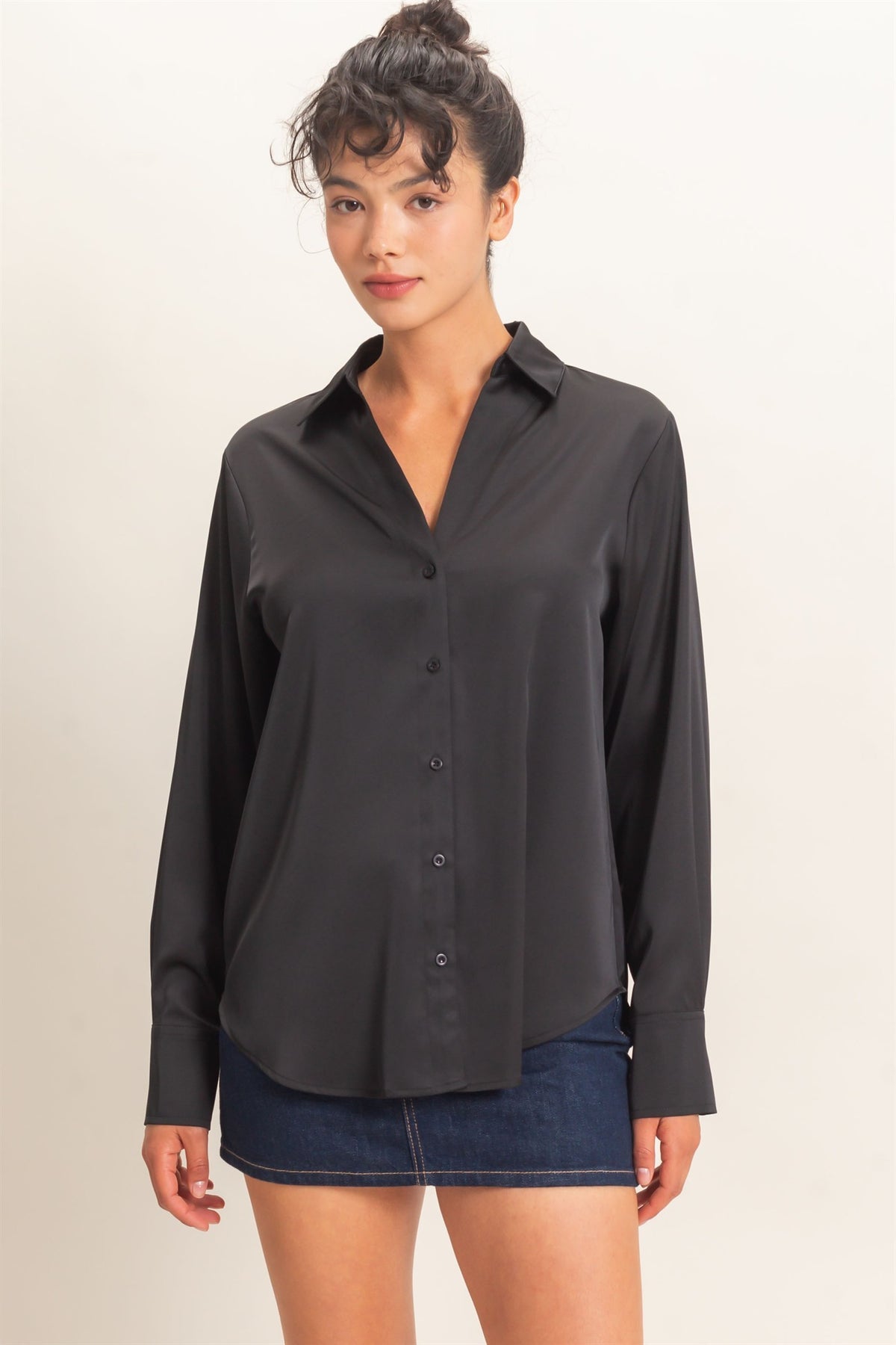 Satin Button Down Blouse