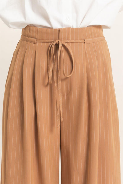 Drawstring Pleated High Waist Wide-leg Pants