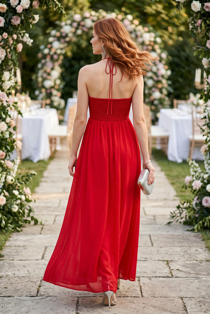 Floral Detail Halter Maxi Dress