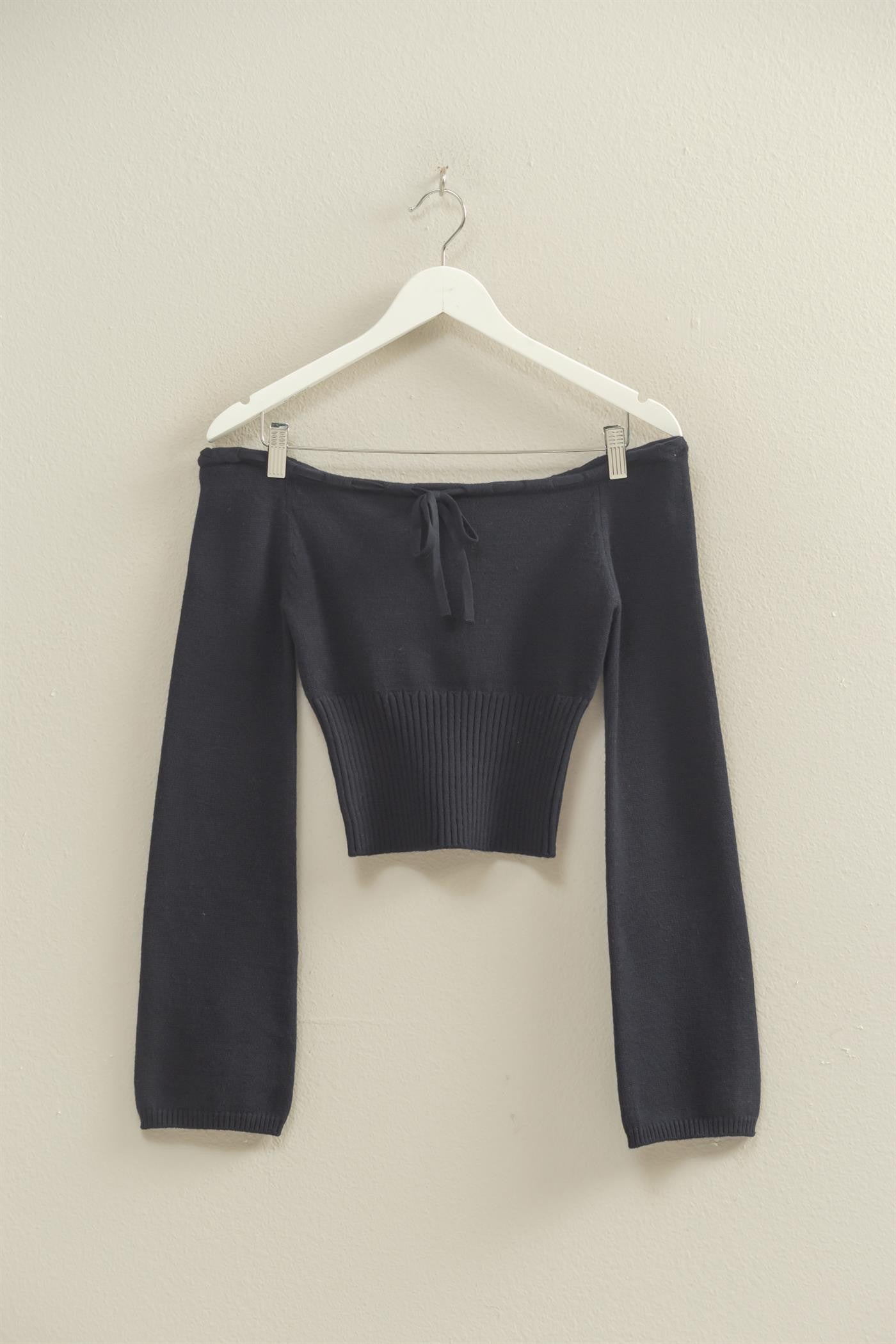 Ribbon Tie Detailed Off The Shoulder Sweater Top