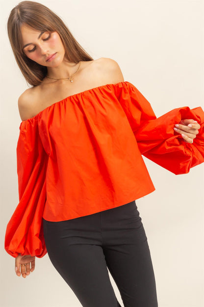 Off The Shoulder Bubble Sleeve Woven Blouse