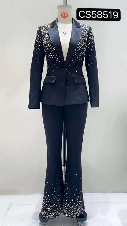 2pc set- rhinestone studded blazer & pants