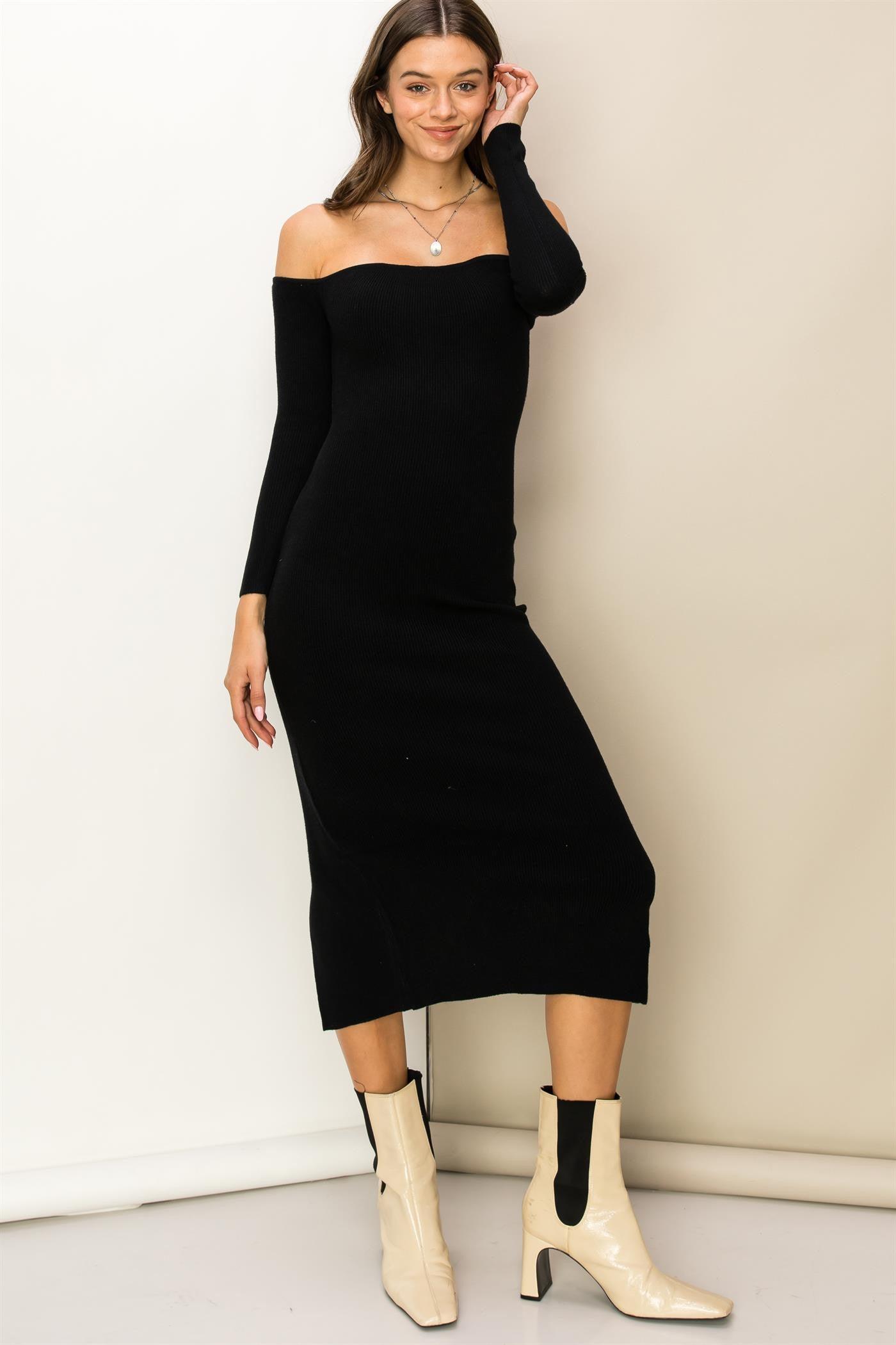 off the shoulder ribbed knit dress - RK Collections Boutique