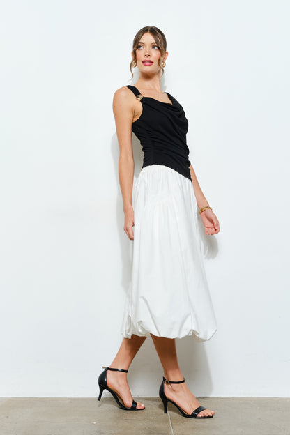 Gold Accent Draped Cowl Neck Sleeveless Top