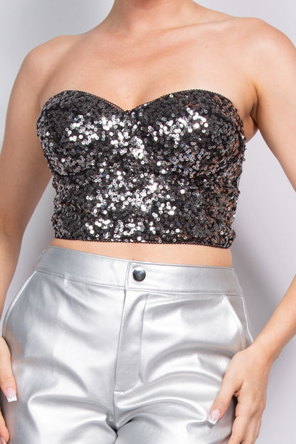 Sequin Sweetheart Zippered Strapless Crop Top
