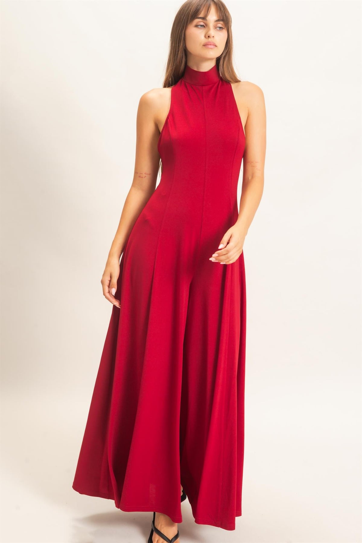 Sleeveless Halter Open Back Wide Leg Jumpsuit