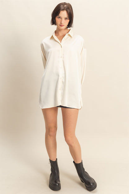 Long Sleeve Oversized Satin Shirt