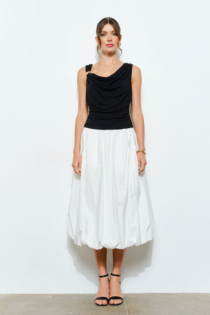 Gold Accent Draped Cowl Neck Sleeveless Top