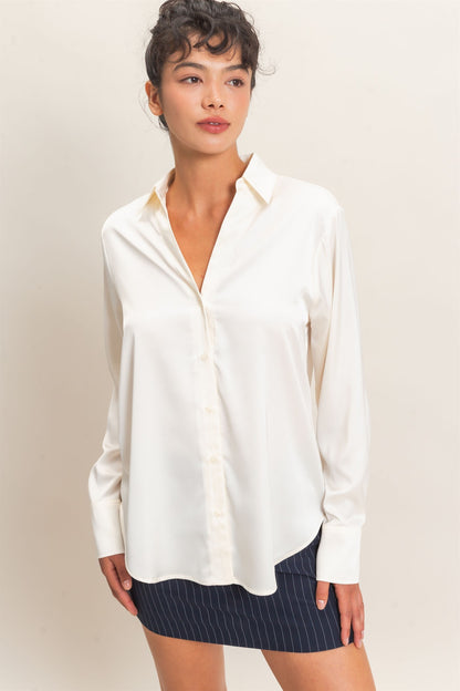 Satin Button Down Blouse