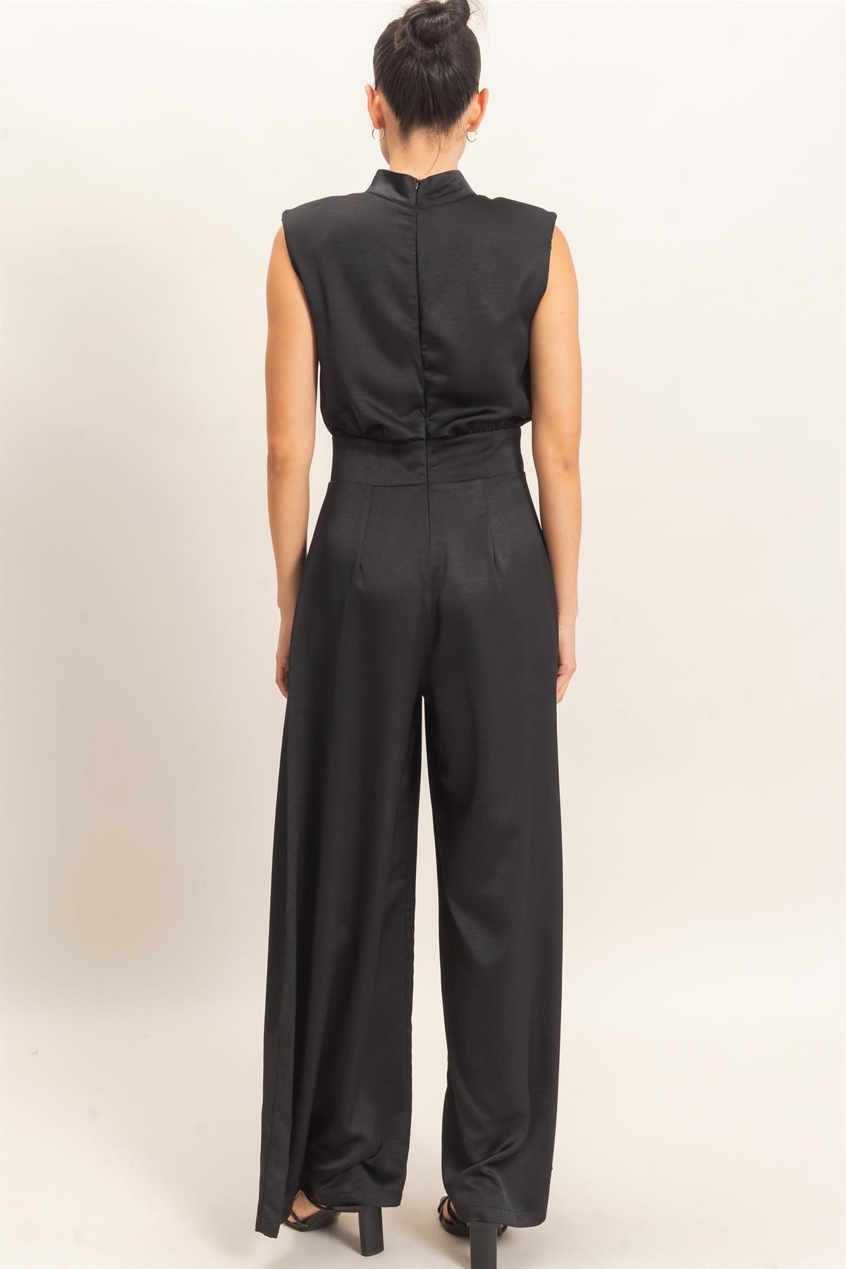 Sleeveless Mock Neck Wide Leg Jumpsuit