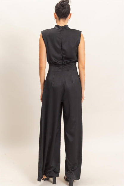 Sleeveless Mock Neck Wide Leg Jumpsuit