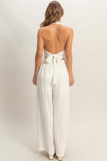 Halter Button-front Jumpsuit