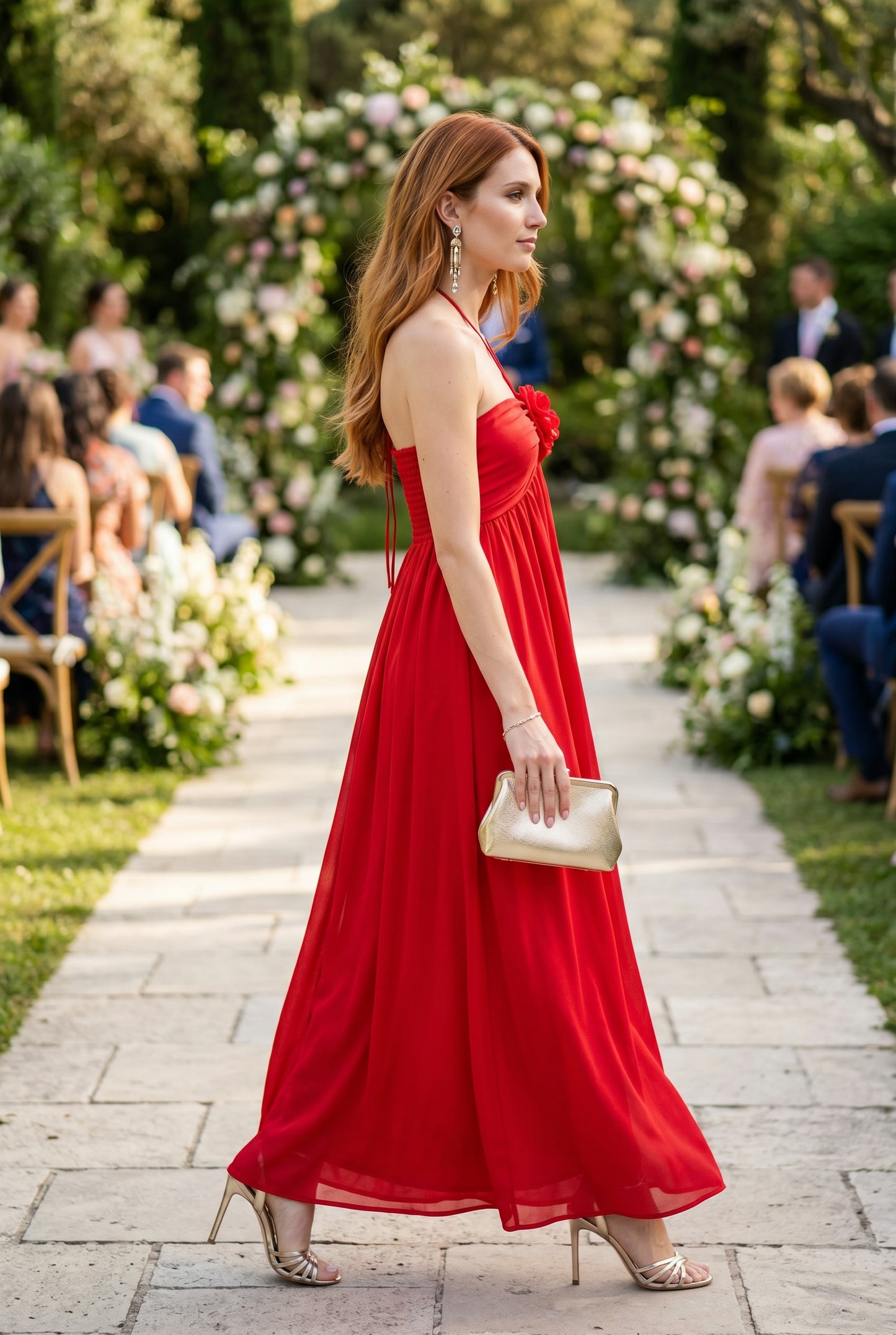 Floral Detail Halter Maxi Dress