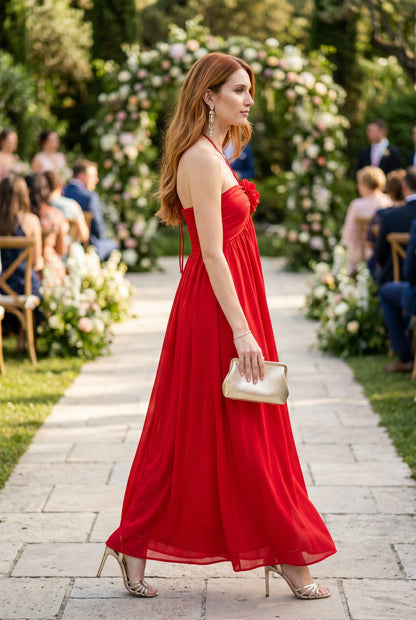 Floral Detail Halter Maxi Dress