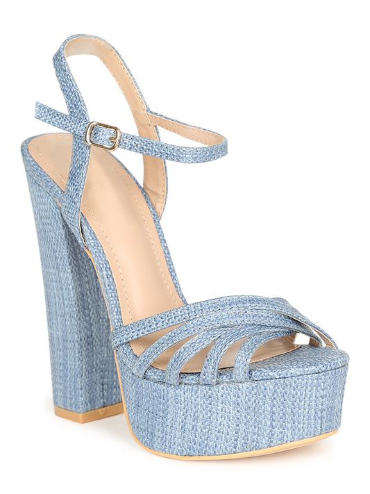 Textured Raffia Platform Block Heel Shoes