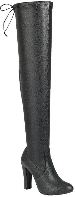 over the knee drawstring block heel boot