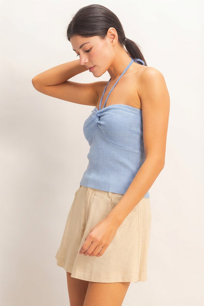 Ribbed Halter Top With Twist
