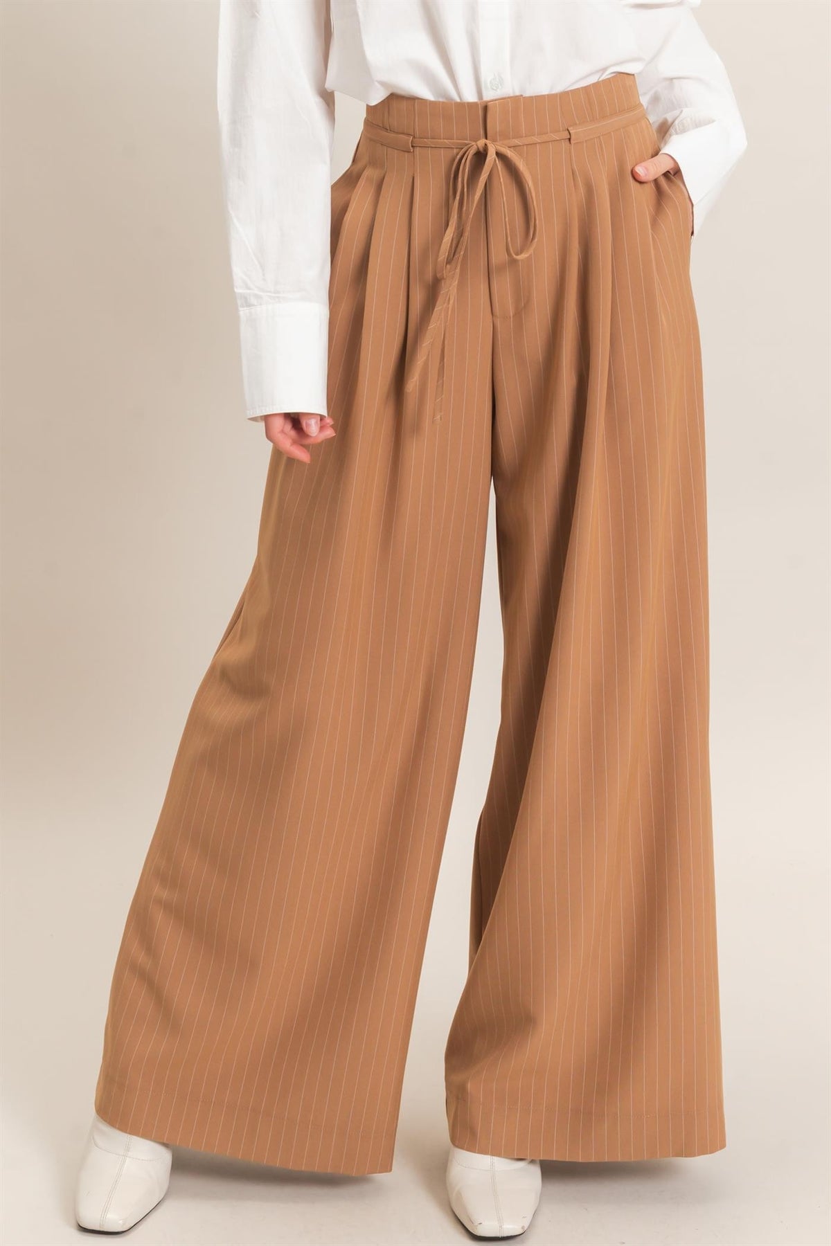 Drawstring Pleated High Waist Wide-leg Pants