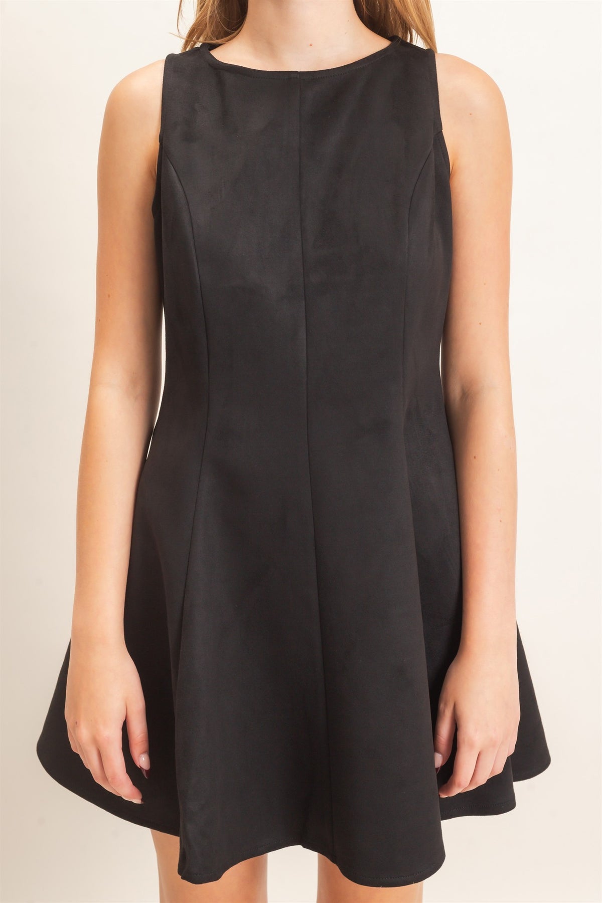 Flared Sleeveless Suede Mini Dress