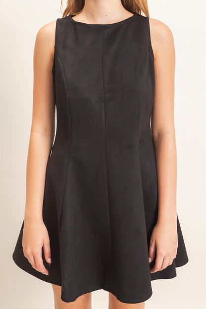 Flared Sleeveless Suede Mini Dress