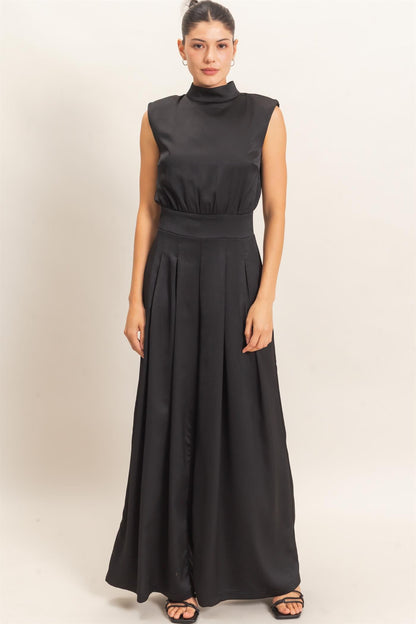 Sleeveless Mock Neck Wide Leg Jumpsuit