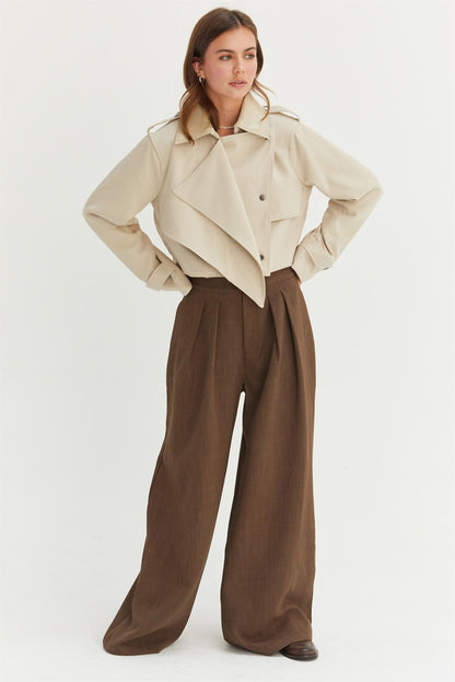 high waist wide leg pleated trousers