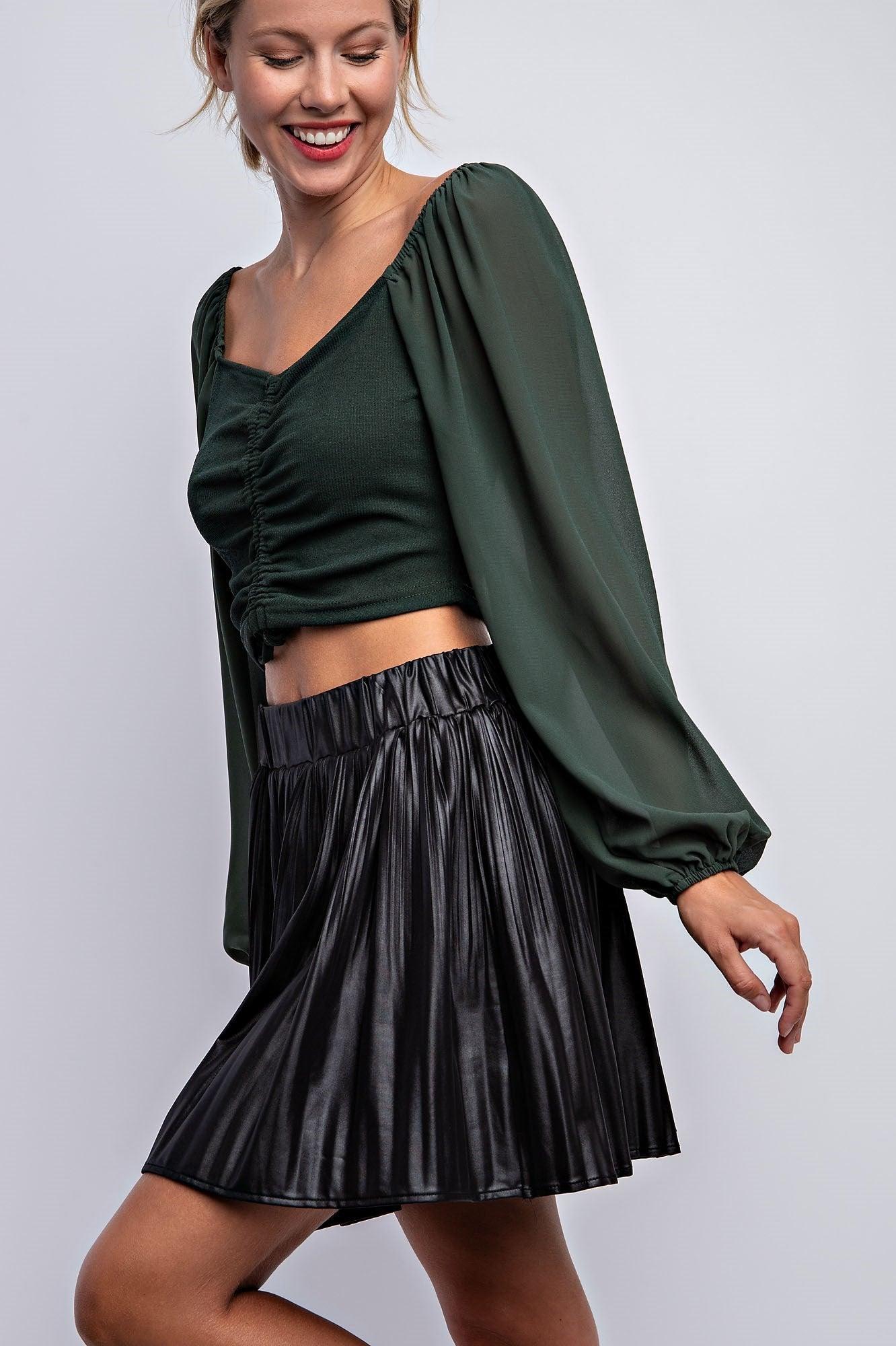 pleated faux leather mini skirt - RK Collections Boutique