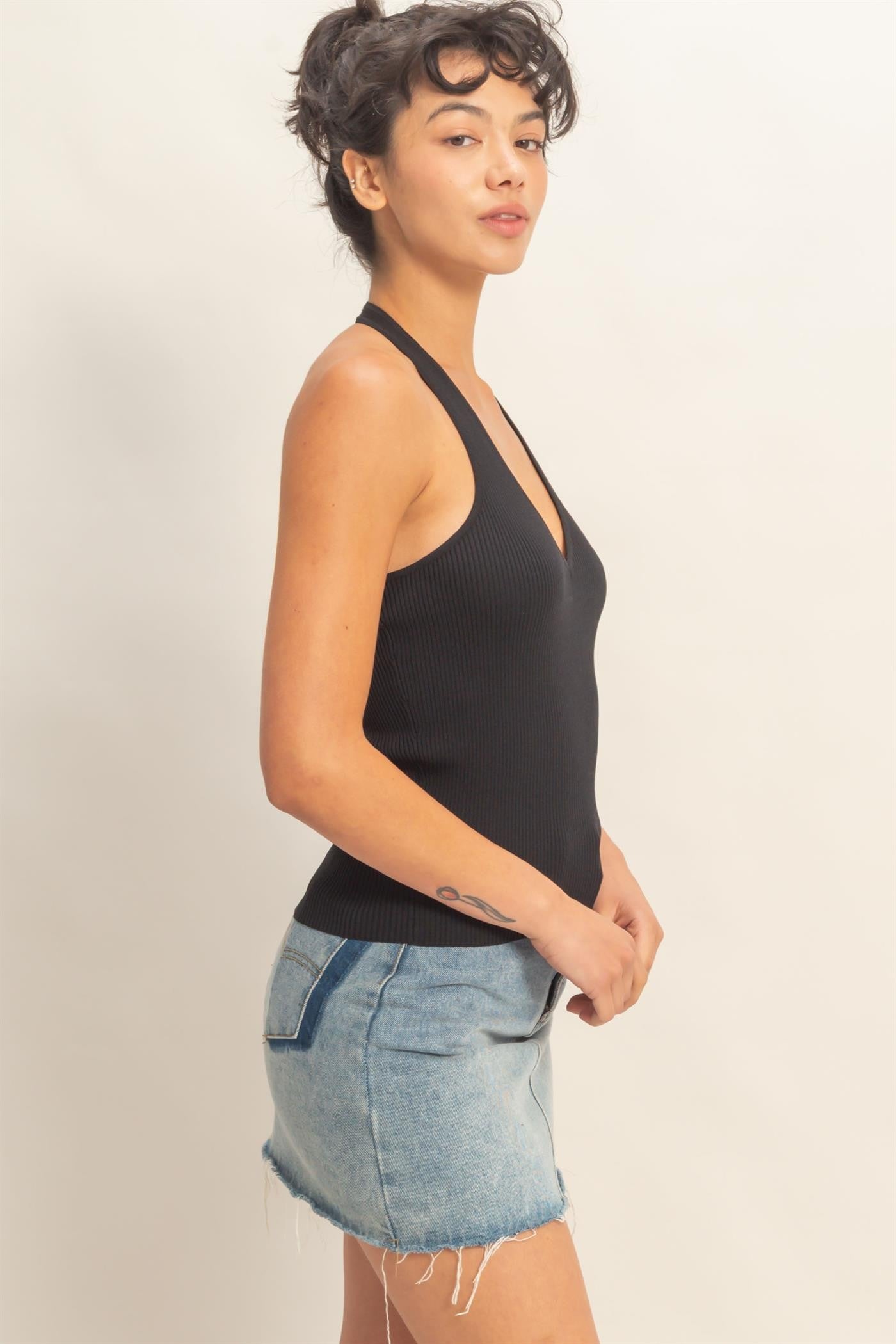Ribbed Halter Neck Top