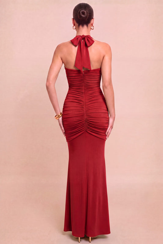 Halter Plunge Neck Jersey Dress