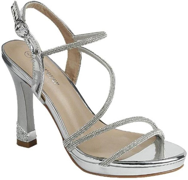 metallic rhinestone strap high heel shoes