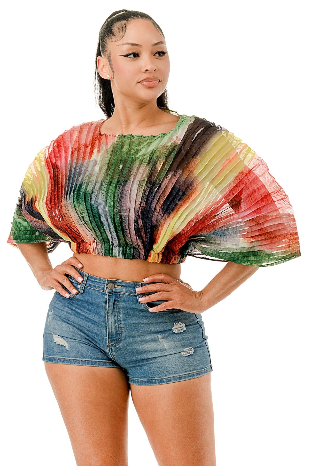 pleated voluminous top with tube bra
