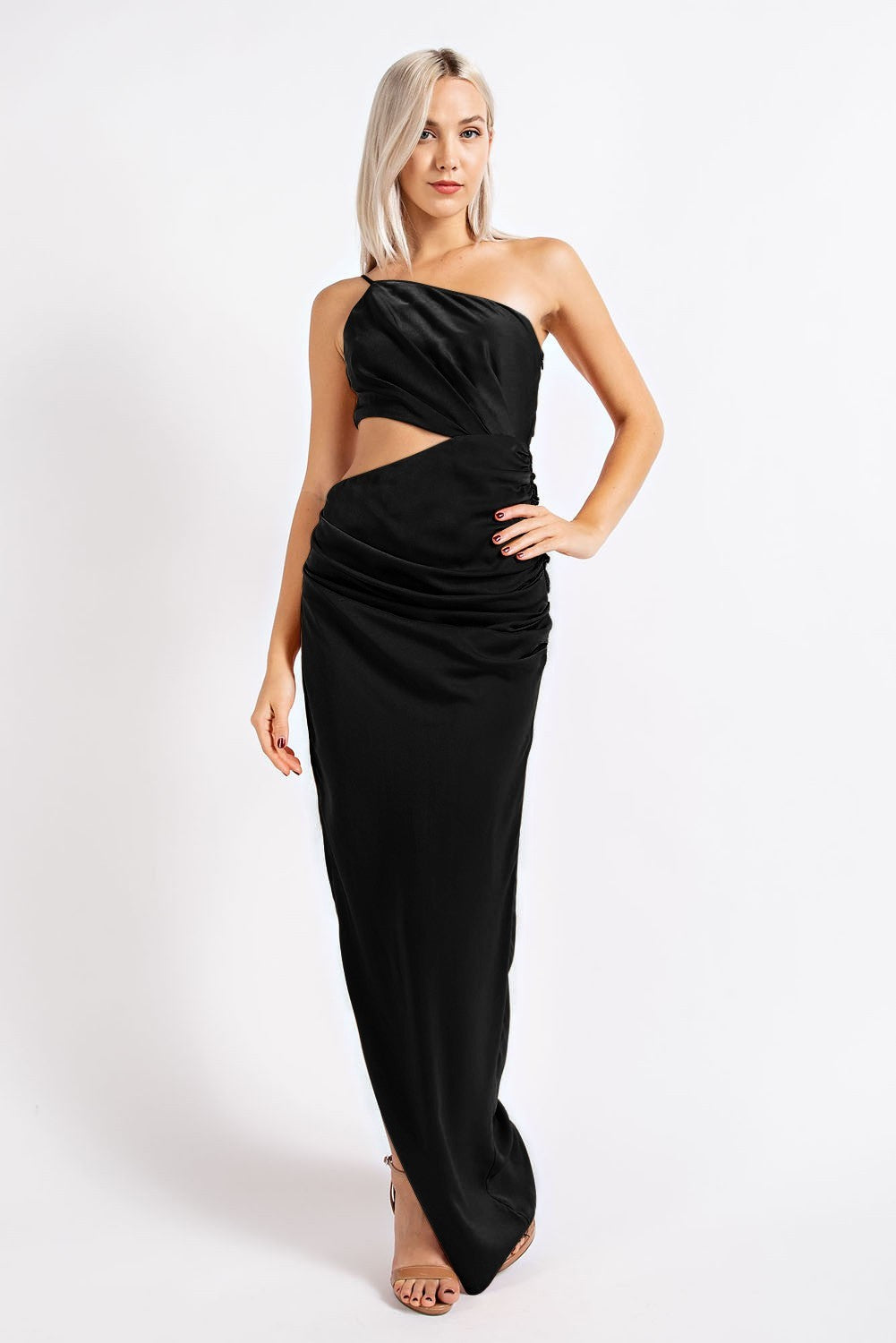 one shoulder cut out maxi dress