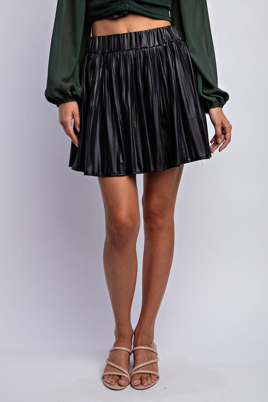 pleated faux leather mini skirt