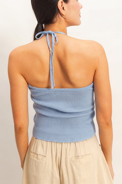 Ribbed Halter Top With Twist