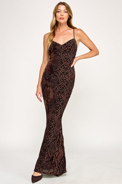 velvet python print sleeveless maxi dress