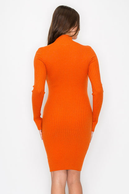 Mock Long Sleeve Bodycon Sweater Dress